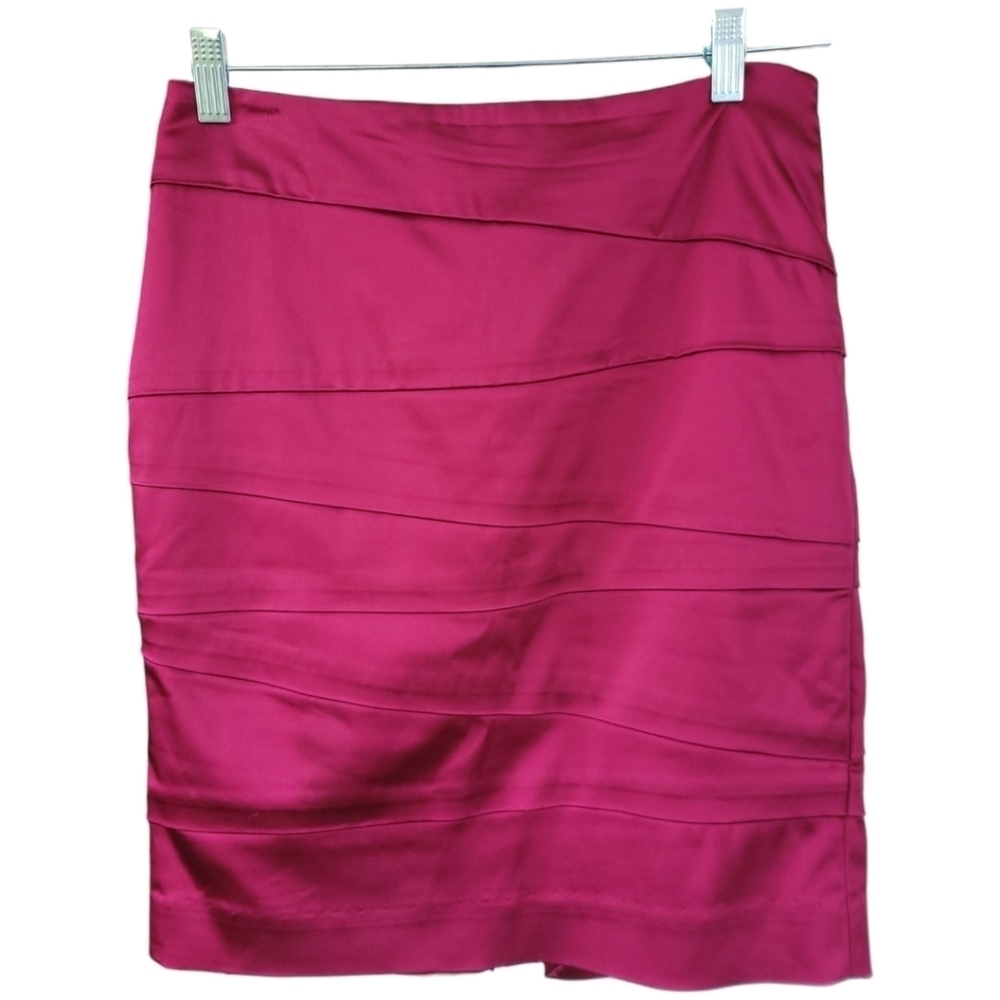 WHBM Cranberry Satin Mini Pencil Skirt 2 Glossy Holiday Party Date Night Y2K